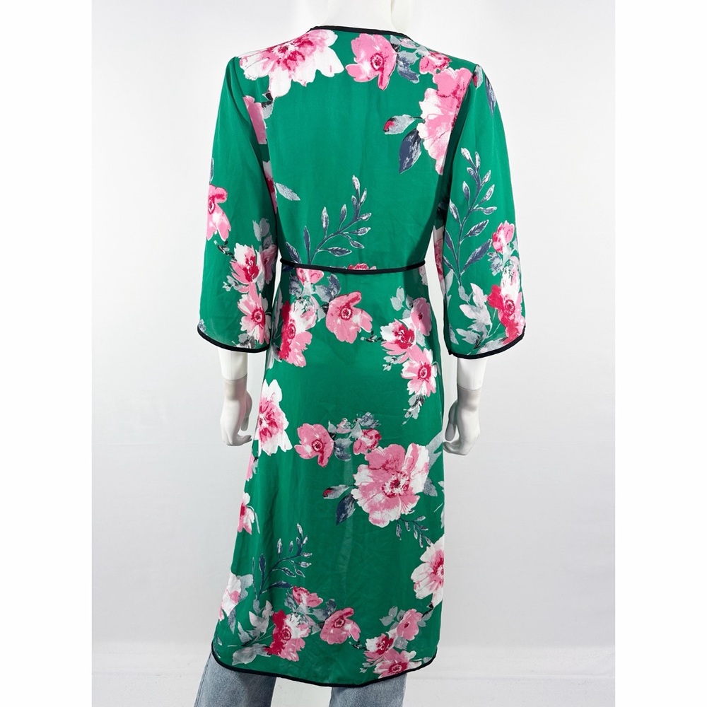 Lulus Green Floral Kimono Topper Size S/M Summer Classic Vacation Beach Casual - Picture 7 of 12